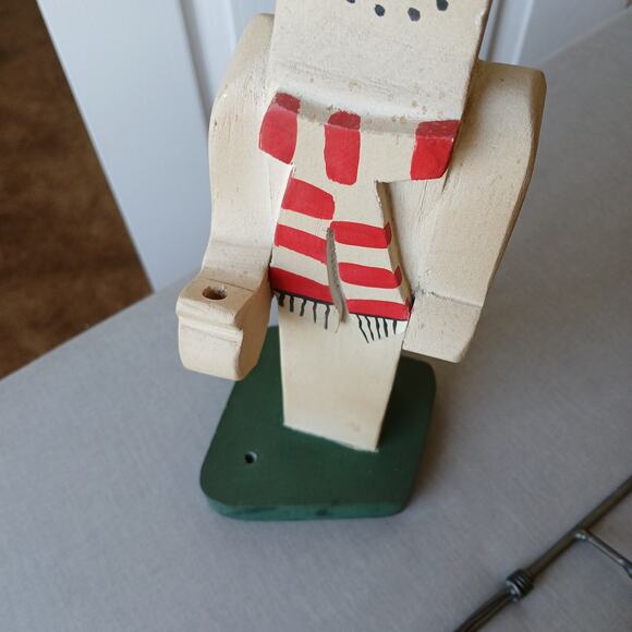 Handmade Vintage Wooden Snowman candle holder 13" tall made in Mexico votive - Picture 9 of 16